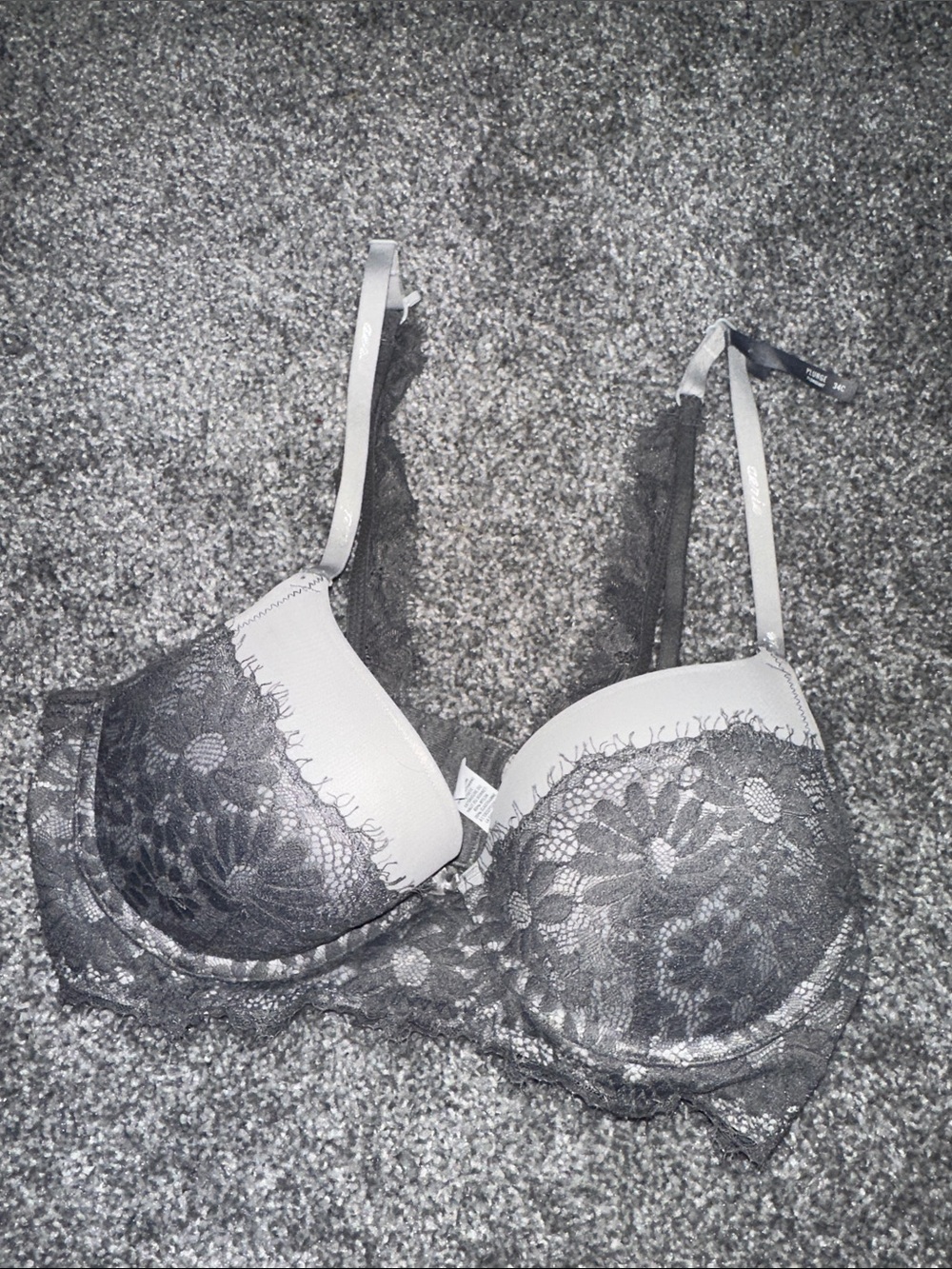 aerie Gray Lace Push-Up Bra with Floral Overlay